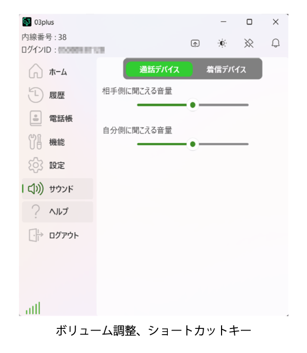 ボリューム調整、ショートカットキー