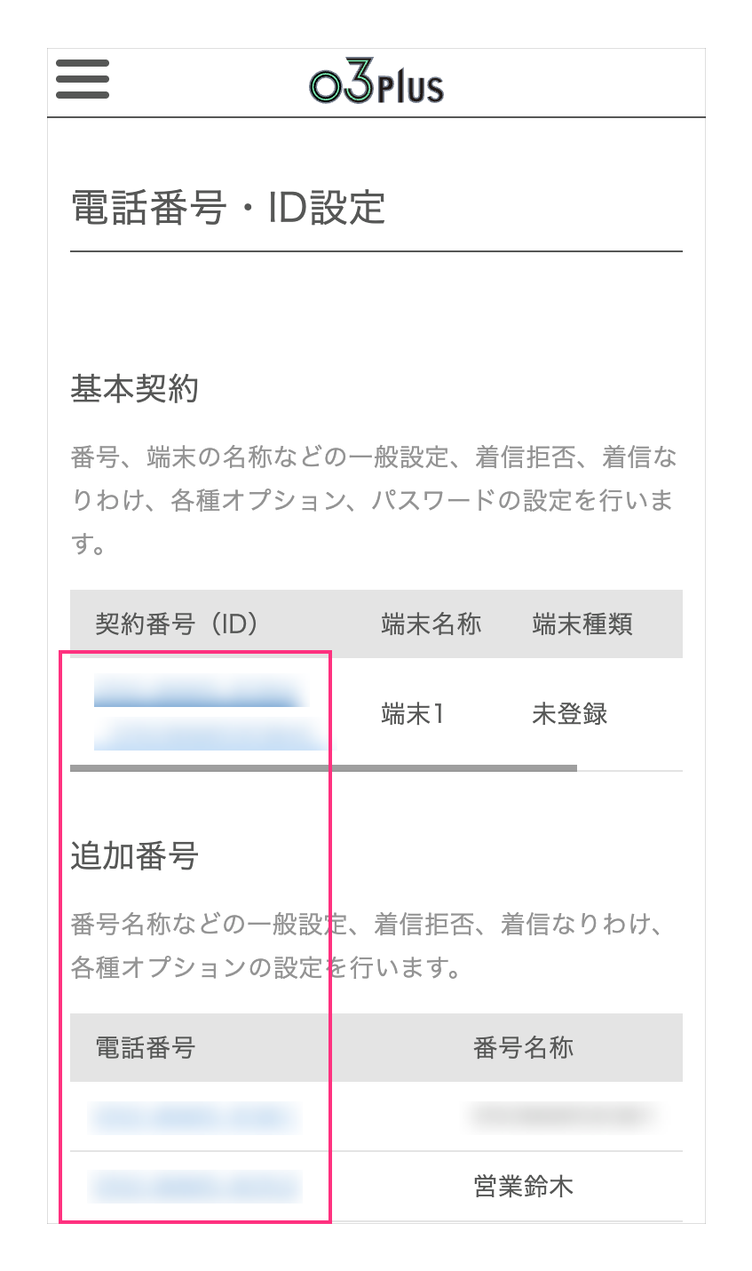 通話前ガイダンス-設定したい電話番号をクリック