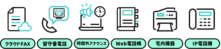 クラウドFAX　留守番電話　時間外アナウンス　WEB電話帳　宅内機器　IP電話帳